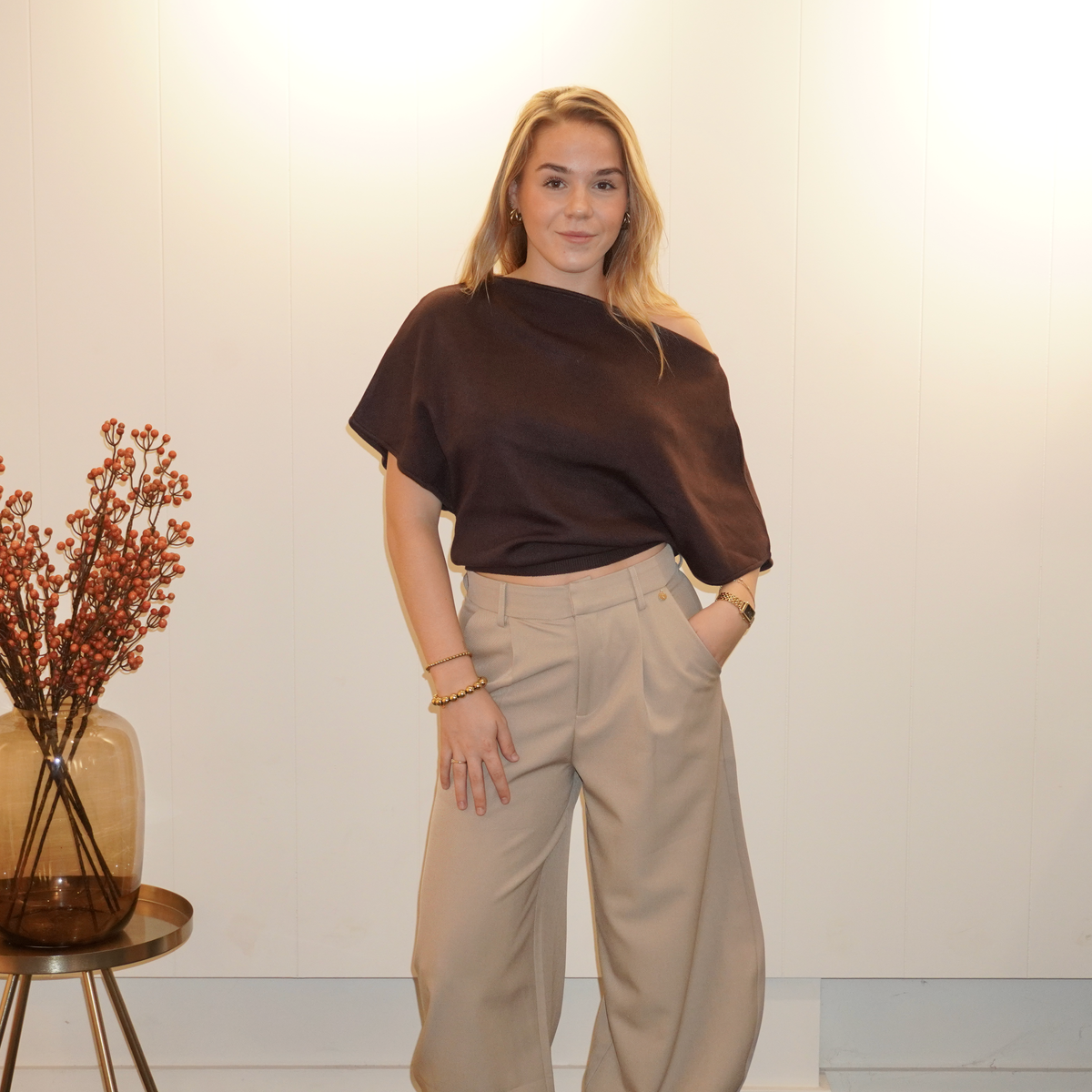 Nina Soepelvallende Top Bruin