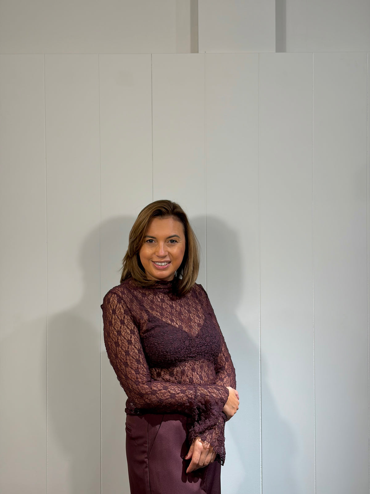 Cleo Kanten Top Bordeaux