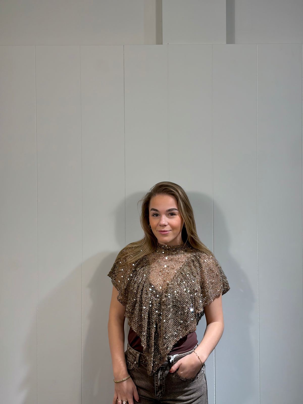Faye Sparkle Top Goud