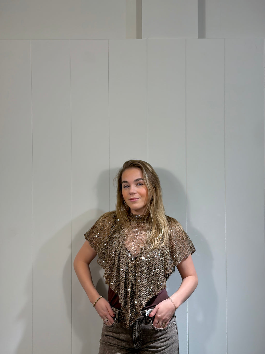 Faye Sparkle Top Goud